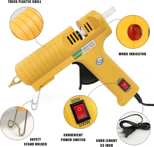Vista 3 de Pistola de pegamento caliente, kit de pistola de pegamento de alta temperatura de tamaño completo con 12 barras de pegamento transparente, 60/100 W.
