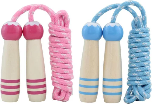Vista 10 de Cuerda de Saltar para Niños, Cuerda de Saltar Ajustable de 7 Pies de Algodón con Mango de Madera para Niños y Niñas, Ejercicio al Aire Libre