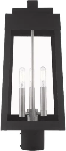 Vista 3 de Livex Lighting 20856-07 Oslo - Linterna de poste superior de tres luces para exteriores, acabado de bronce con cristal transparente de 20.38 pulgadas