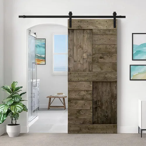 Vista 36 de TMS Serie N - Puerta corrediza interior de madera de pino anudada con kit de herrajes deslizantes (32 x 84 pulgadas, blanco)