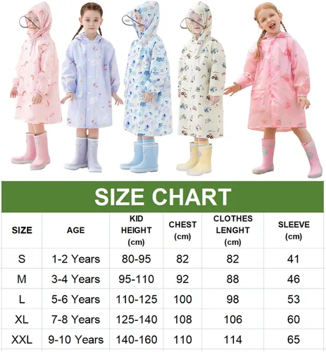 Vista 5 de Chubasqueros para niños, poncho de lluvia para niñas, ropa de lluvia para niños