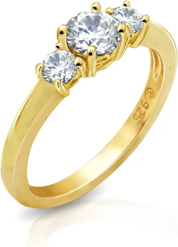 Vista 2 de Tienda Essentials Anillo redondo de 3 piedras de plata de ley chapada en oro amarillo hecho con circonita cúbica Infinite Elements (1 cttw)