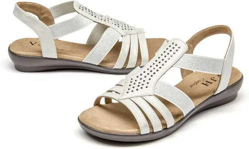 Vista 5 de VJH confort Sandalias planas para mujer, cómodas y elásticas, ligeras, ligeras, informales, para caminar, con diamantes de imitación