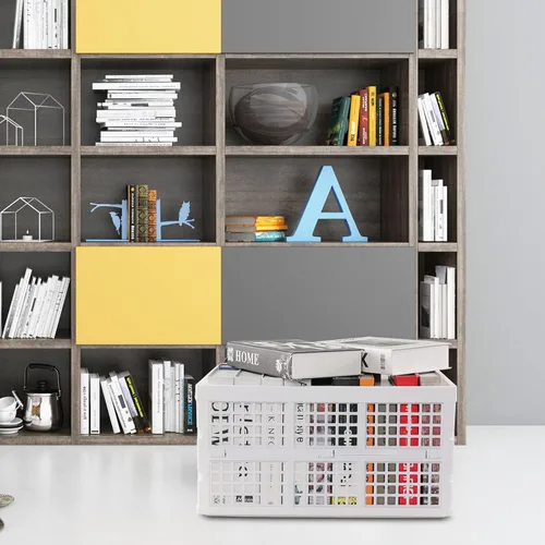 Vista 5 de Paquete de 2 cajas de almacenamiento plegables de plástico, 42 L plegable de plástico Stackable design, foldable to 1.96" height, ventilated grid