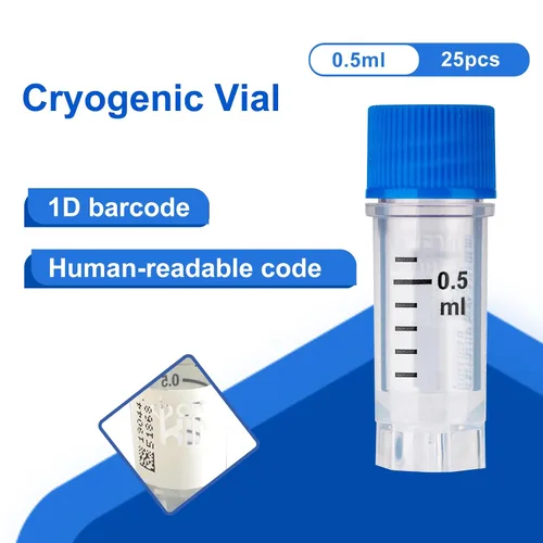 Vista 6 de Cryoviales de 0.0 fl oz, 25Pcs Cryotubes con código de barras lateral, frascos de esterilización con rosca externa, tubos de muestra con tapas Azul