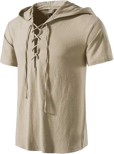 Vista 3 de Estilo étnico Tops de Verano para Hombre sólido Camisa de Manga Corta con Cuello en V Blusa Camiseta Deportiva