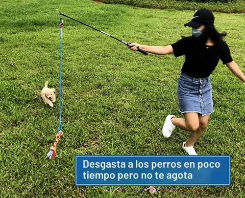 Vista 2 de Juguete interactivo de poste de coqueteo para perros, persecución y tira y afloja, varita teaser duradera con cuerda de forro polar para mascotas
