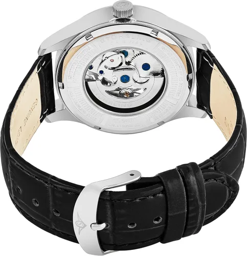Vista 6 de Stuhrling Original Reloj de vestir mecánico de esqueleto atrium para hombre con correa de cuero de primera calidad