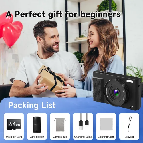 Vista 8 de Cámara digital 4K para fotografía, cámara de video vlogging de 64MP para YouTube con pantalla giratoria de 3'' 180°, tarjeta Micro SD de 64GB, zoom