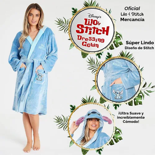 Vista 3 de Disney Batas para mujer, batas de baño Lilo and Stitch, bata de baño de forro polar con capucha, poliéster suave