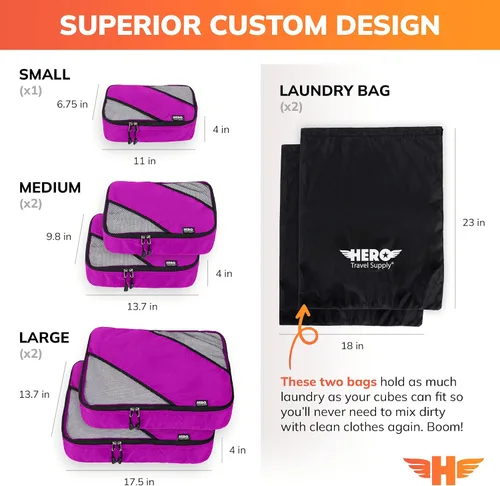 Vista 5 de HERO - Juego de 5 organizadores de equipaje con 2 bolsas de lavandería