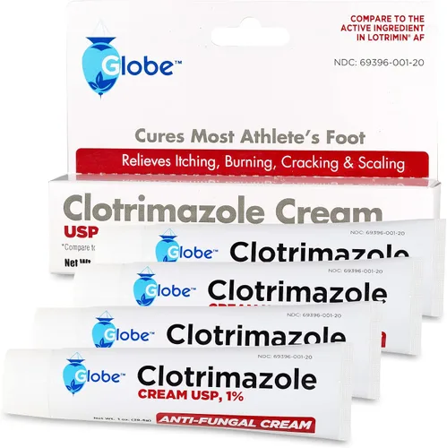 Vista 5 de Globe Clotrimazol Crema antifúngica 1% USP, 1 onza (paquete de 4), tratamiento antifúngico, alivia la picazón, ardor, agrietamiento y descamación
