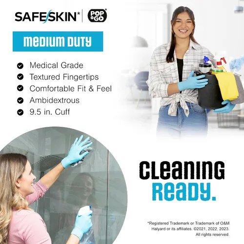 Vista 5 de SAFESKIN Guantes desechables de nitrilo en paquete POP-N-GO (50 o 200 unidades) de servicio mediano, sin polvo, limpieza, jardinería, manualidades