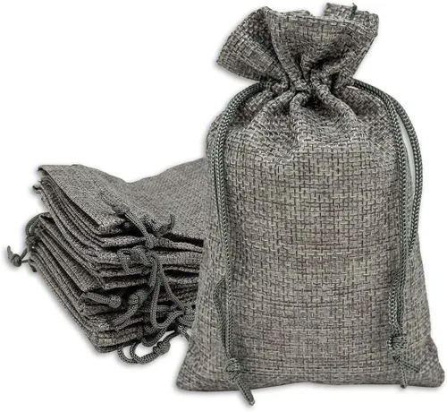 Vista 8 de TheDisplayGuys - Paquete de 12 bolsas de regalo de arpillera natural de 4 x 6 pulgadas con cordón (marrón natural, pequeña) para recuerdos