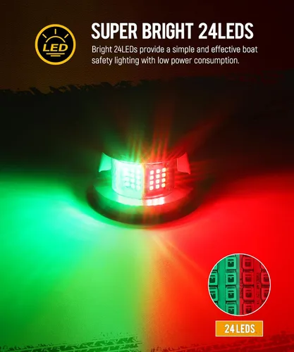Vista 2 de Partsam 1 Uds. Luces de arco de barco marino, 24 luces LED de navegación roja y verde para buque, pontón, yate, skiff skeeter