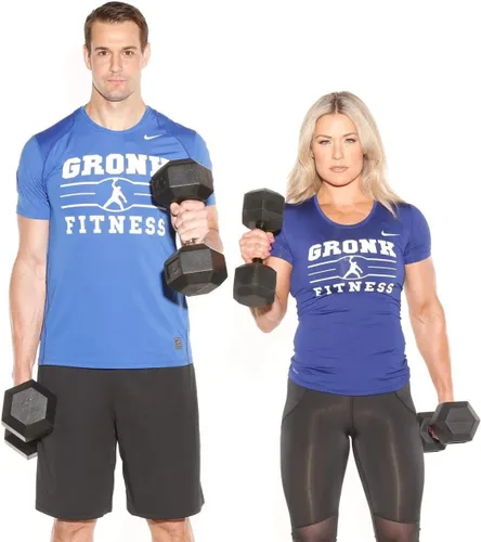 Vista 4 de Gronk Fitness Pares de mancuernas hexagonales de goma, 5 libras a 70 libras, equipo de entrenamiento para hombres y mujeres, hierro fundido