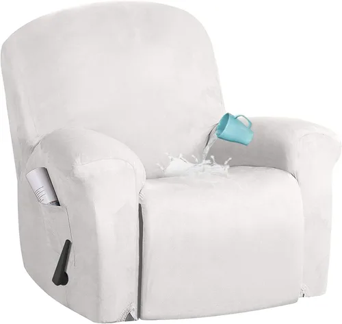 Vista 22 de Fundas impermeables de terciopelo para sofá reclinable, 8 fundas elásticas para sofá reclinable de 1, 2 y 3 plazas, funda suave antideslizante