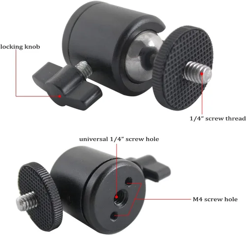 Vista 5 de EXMAX Cuerpo de aleación de aluminio de 360 grados giratorio Mini trípode cabeza de bola con rosca de 1/4 pulgadas montaje base para encendedor