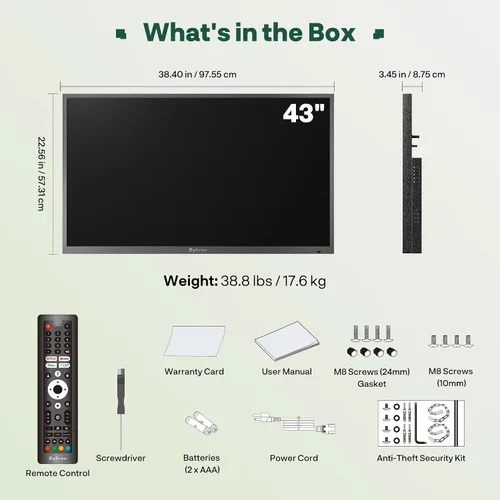 Vista 6 de SYLVOX Televisor exterior de 43", 4K HDR 10, Dolby Atmos, interfaz