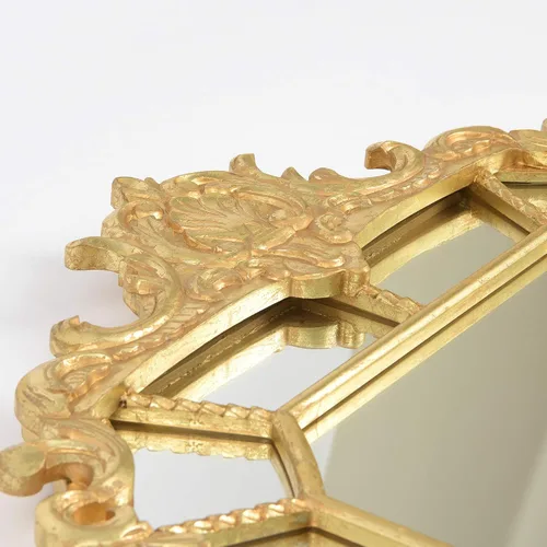 Vista 2 de Best Home Fashion Espejo de pared adornado con arco o corona, marco de madera con acabado dorado, forma rectangular, 40 pulgadas de largo x 24