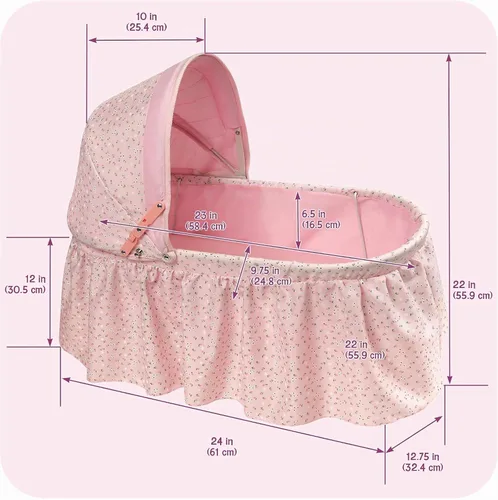 Vista 4 de Badger Basket Cuna plegable para muñecas con tela capullo rosa (se ajusta muñecas de fabricación estadounidense)