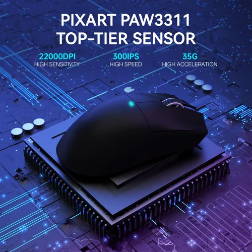 Vista 5 de ATTACK SHARK X11 Ratón inalámbrico ligero para juegos con base de carga RGB, Tri-Mode-2.4G/USB-C con cable/BT, 22K DPI, sensor óptico PAW3311