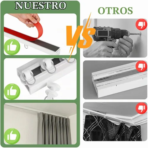 Vista 7 de Cortina autoadhesiva para techo, sin taladro, riel de cortina para despegar y pegar, apto para inquilinos para dormitorio, baño, sala de estar