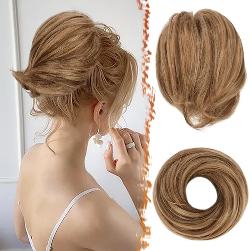 Vista 16 de BARSDAR Extensiones de Moño de Cabello Liso - Extensiones de Moño de Cola de Caballo Corta y Lisa para Mujeres, Coleteros de Moño de Cabello