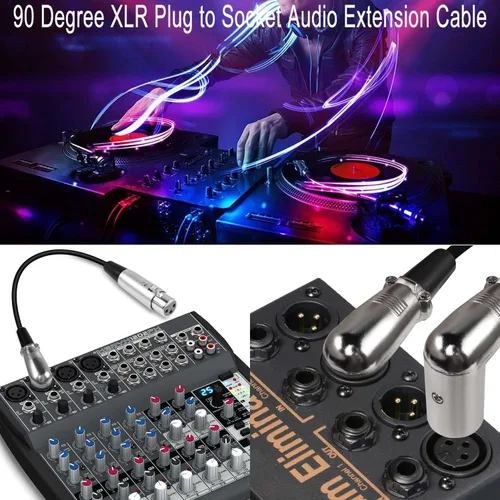Vista 5 de QIANRENON Cable corto de micrófono XLR de 90 ángulos – Cable de extensión de audio equilibrado macho a hembra de 3 pines XLR de ángulo recto