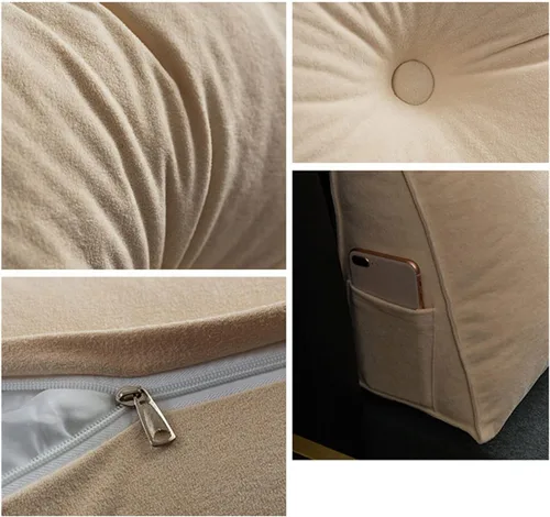 Vista 4 de Almohada de cuña para dormir, cabecero de espalda, cojín triangular largo, almohadas de lectura para sentarse en la cama para adultos con funda