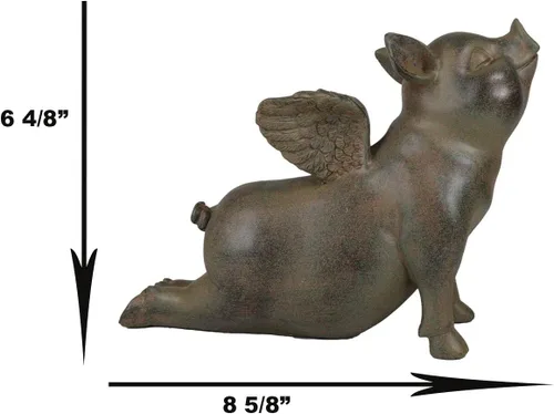 Vista 2 de Ebros Peaceful Zen Yoga Flying Pig Cerdo Cielo de Cerdo Estatua Rústica Country Piggy Piglet Cerdo Porcino Jardín de Hadas Figura Coleccionable