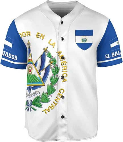 Vista 2 de Camiseta personalizada de béisbol de El Salvador, camiseta de bandera de El Salvador, camiseta del orgullo salvadoreño, camiseta de El Salvadoreña