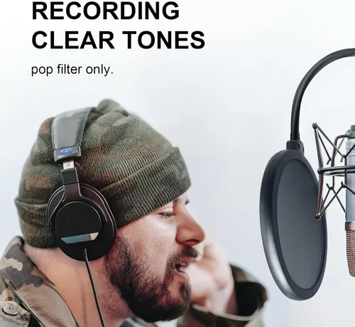 Vista 7 de Suuntok - Filtro de pop para micrófono para Blue Yeti y otros micrófonos, pantalla de viento de doble capa con clip de cuello de ganso flexible