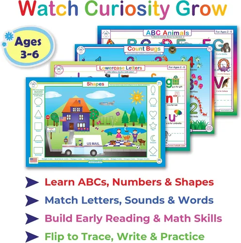 Vista 2 de Tot Talk Paquete de 4 manteles individuales educativos de aprendizaje temprano para niños, fabricado en Estados Unidos, alfabeto ABC mayúscula, ABC