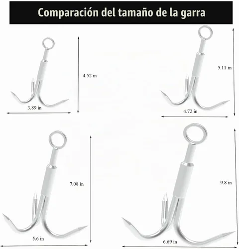Vista 4 de Gancho de agarre con acero inoxidable de 3 garras, mosquetón de escalada de 3 garras para recuperar, senderismo al aire libre, eliminación de ramas