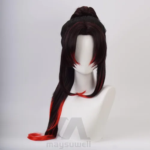Vista 4 de maysuwell Peluca de pelo largo colorido de anime Demon Slayer Kokushibou Cosplay Pelucas para hombres y mujeres para Halloween, carnaval, fiesta