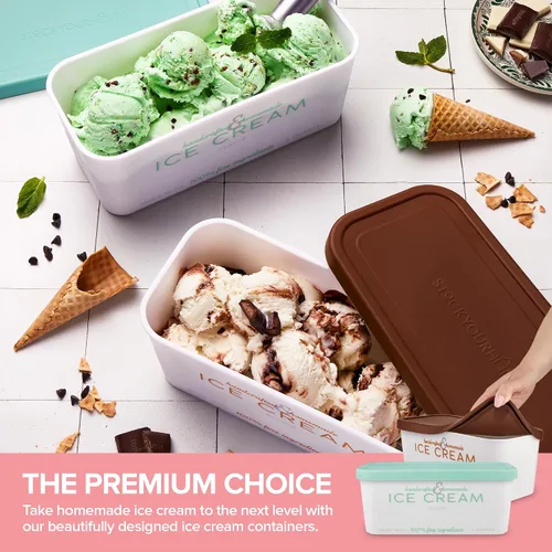 Vista 7 de Recipientes para helados con tapas herméticas de silicona (paquete de 2) de 2 cuartos de galón cada uno, recipientes reutilizables para congeladores