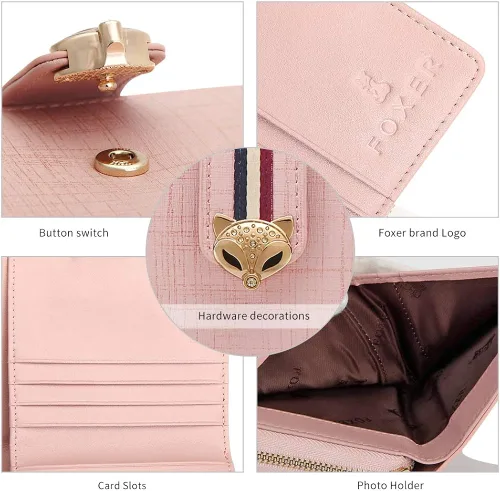 Vista 5 de FOXER Carteras pequeñas para mujer, monederos con cremallera para tarjetas de crédito, Classic