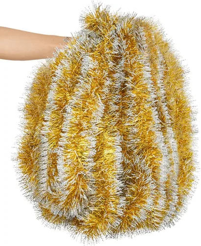 Vista 15 de Guirnalda de oropel de Navidad de 15,2 m, guirnalda metálica gruesa verde oscuro con diseño de torsión para árbol de Navidad, decoraciones