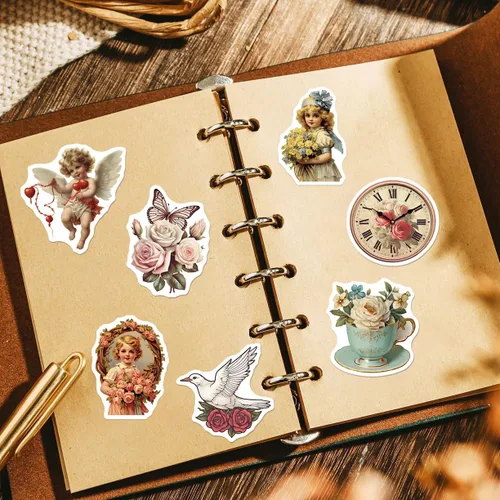 Vista 5 de Yoksas 50 piezas de calcomanías vintage victorianas - Calcomanías de vinilo impermeables de arte antiguo para laptops, botellas de agua, álbumes