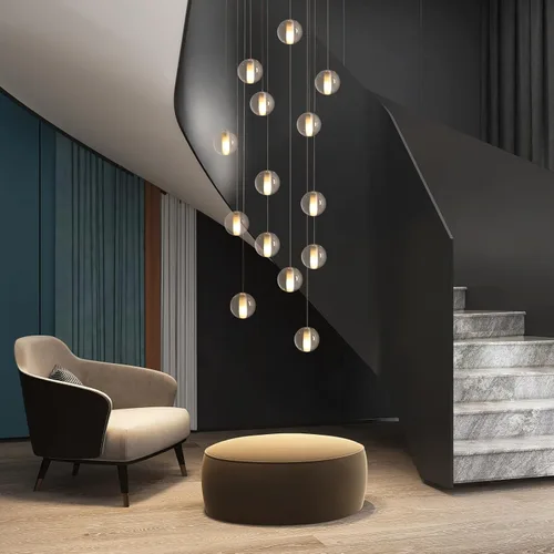 Vista 12 de Lámparas colgantes de oro cepillado de 4 luces para isla de cocina moderna, lámparas colgantes de globo de cristal para comedor sobre mesa, lámparas