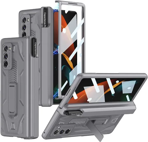 Vista 9 de Miimall Funda para Galaxy Z Fold 2 con protección de bisagra, protector de pantalla de alta transparencia, protector de bisagra magnético, soporte