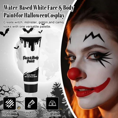Vista 3 de Pintura facial blanca, pintura corporal de maquillaje de payaso Blanco