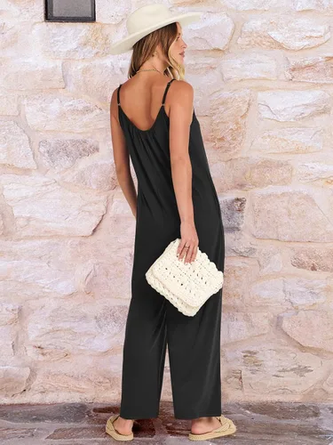 Vista 4 de Prinbara Overol casual sin mangas para mujer, con tirantes sueltos, ajustable, pantalones largos elásticos con bolsillos