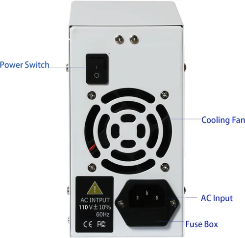 Vista 4 de Fuente de alimentación CC variable 30V 10A Fuente de alimentación de banco Pantalla de 4 dígitos con interruptor de encendido/apagado de salida