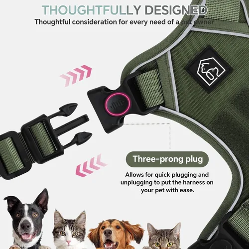 Vista 4 de Arnés táctico resistente para perros pequeños, arnés para perro sin tirones con asa y clip frontal, acolchado suave reflectante, panel de , chaleco