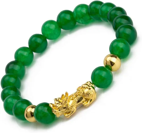 Vista 2 de ZenBless Fengshui Porsperity Jade Set Lucky Charm Feng Shui Pulsera de obsidiana negra para hombres y mujeres con chapado en oro Pi Xiu Pi Yao atrae