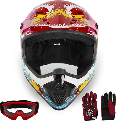 Vista 8 de SLMOTO Casco de motocross para niños y jóvenes, casco de motocicleta todoterreno para motocross, ATV aprobado por DOT, casco de calavera negra