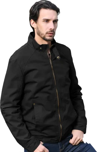 Vista 4 de WenVen Chaqueta militar de algodón casual de lona para hombre, ligera, con cremallera