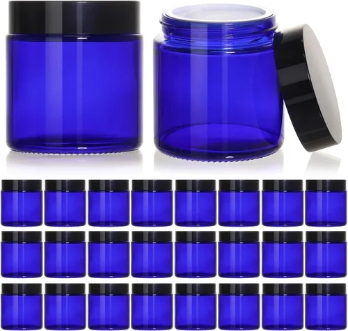 Vista 9 de KEYWING Tarros de vidrio ámbar de 1 oz con tapas negras, paquete de 36 tarros pequeños redondos de vidrio para cosméticos con forros interiores